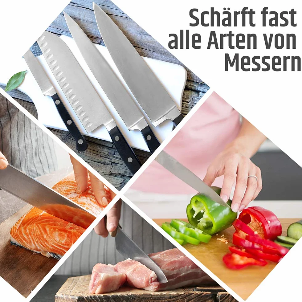 Razorri Solido S2 set di pietre da affilare con base ergonomica in bambù – Pietre abrasive double-face con grana 400/1000, 3000/8000, strisce in pelle, guida angolare (Piatta Base)