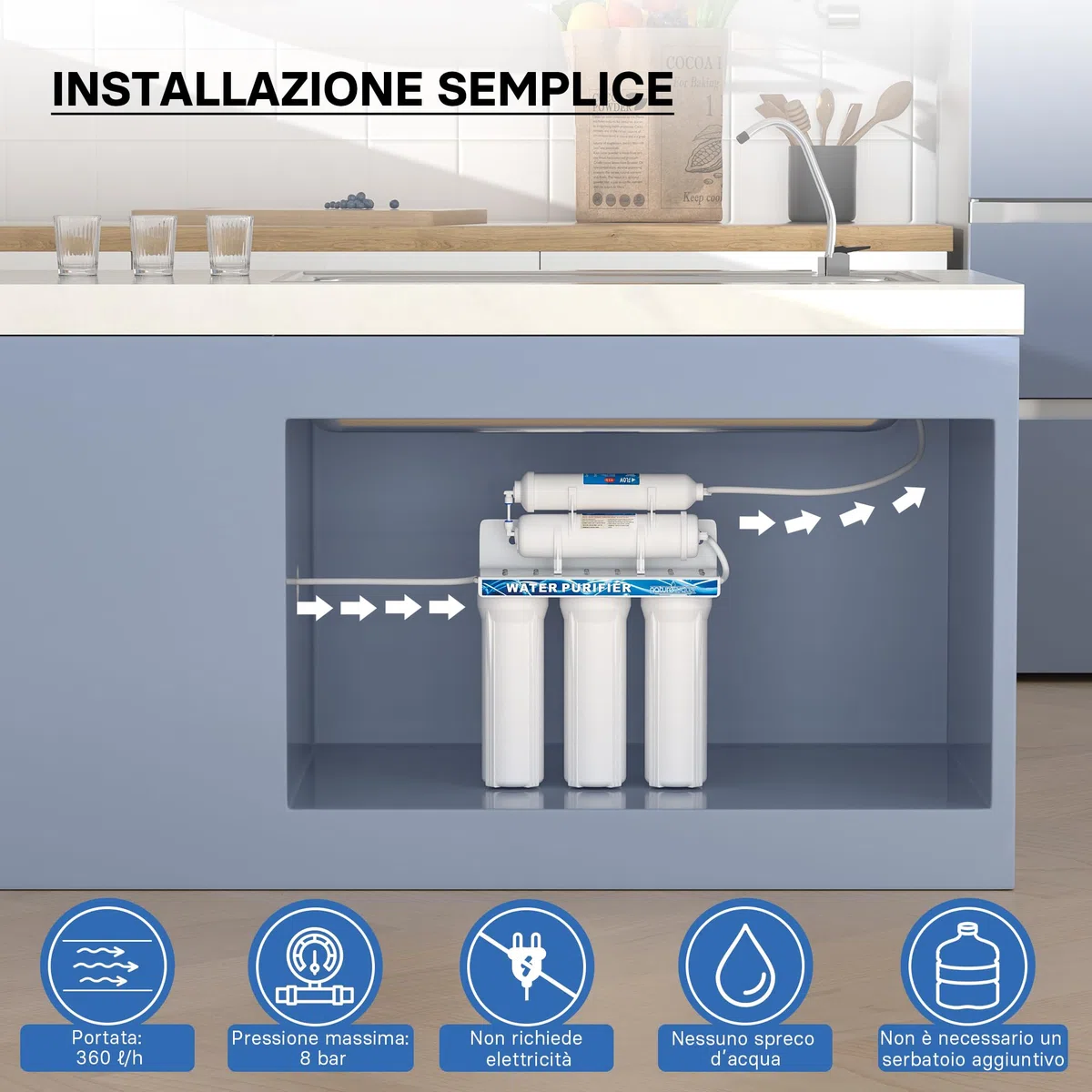 Naturewater Filtro dell'acqua a 5 livelli NW-PR305, con cartucce filtranti da 254 mm, con rubinetto