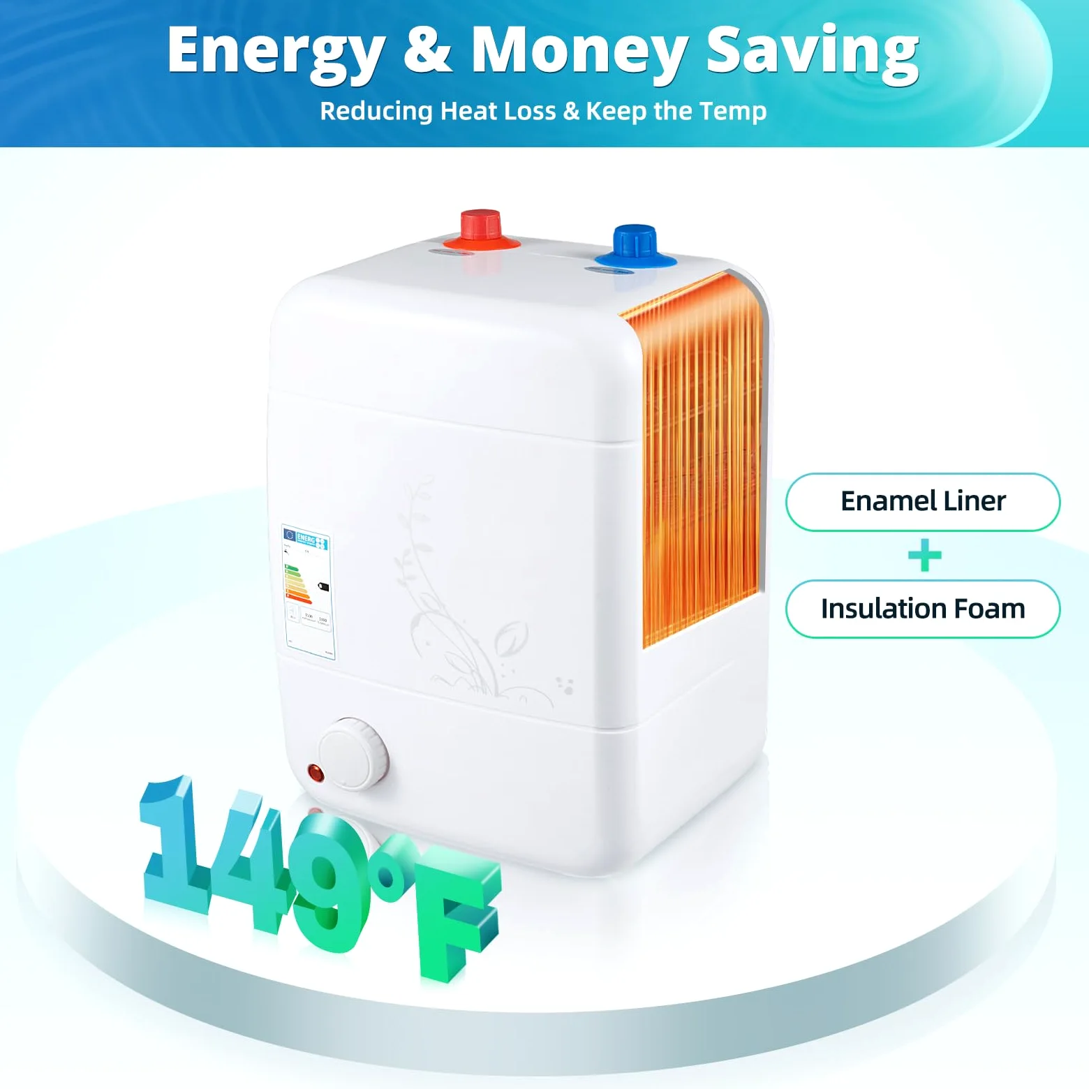 Serbatoio acqua calda da 8 l, resistente alla pressione, 1500 W, scaldabagno elettrico con regolazione della temperatura (30-65 ℃), protezione IPX4 per cucina/bagno, riscaldamento in acciaio inox