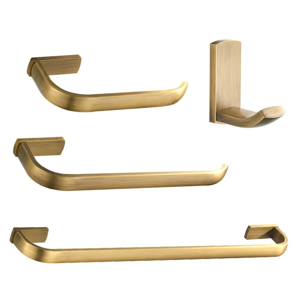Flybath 4 pezzi Set di Accessori da Bagno - 57 cm Portasciugamani Da Parete Singolo, Anelli Portasciugamani, Porta Carta Igienica, Ganci Portasciugamani, Bronzo Spazzolato