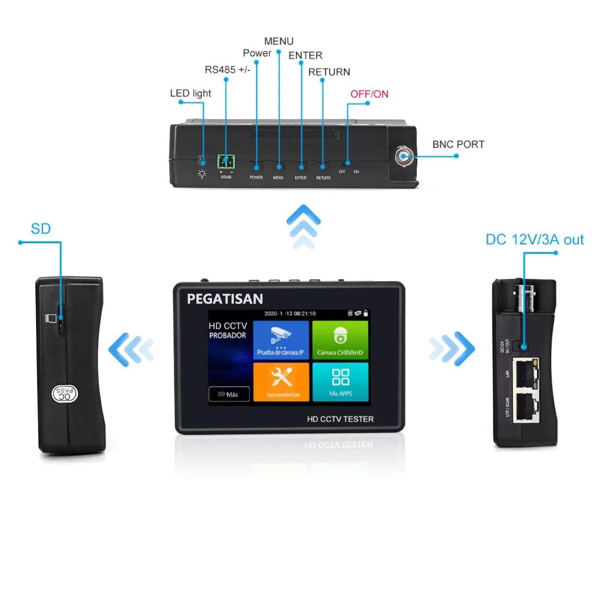 4 pollici Monitor Coassiale CCTV Tester H.265 4K Telecamera IP Tester CCTV CVBS 8MP TVI CVI AHD Tester Analogico Monitor Tester Telecamera POE/WIFI/HDMI Uscita/RJ45 TDR-Polso Portatile