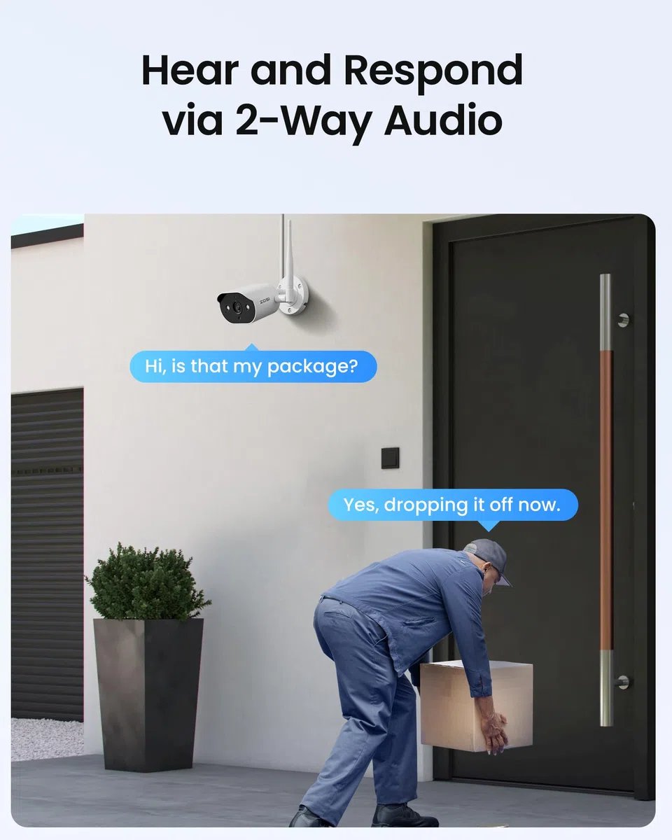 ZOSI 2K Kit Telecamere di Sorveglianza WiFi6, Registratore NVR 8CH 8MP e HDD 1TB con 4 Telecamere IP di Sicurezza per Esterni, Visione Notturna a Colori, Rilevamento Persone, Audio Bidirezionale