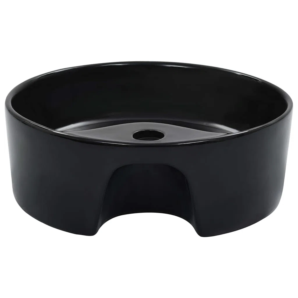 vidaXL Lavandino con Troppopieno Rotondo Moderno Elegante Lavello Lavabo Arredo Bagno Sanitari 36x13 cm in Ceramica Nero
