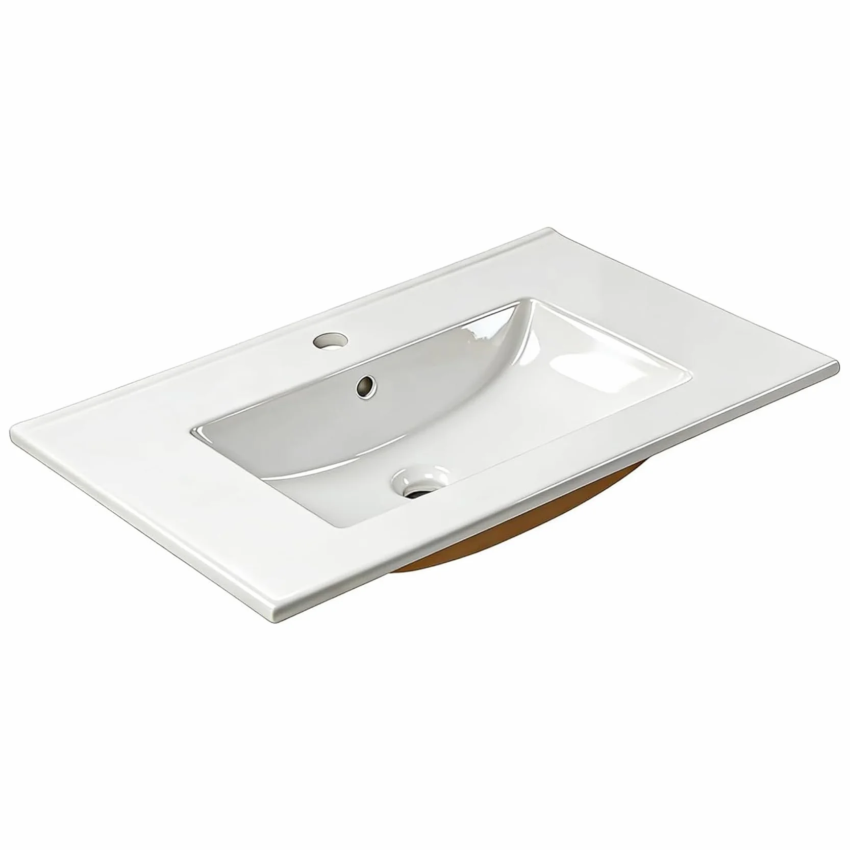 NUESTRA VIDA Lavabo ad Incasso 71 x 46 x 16 cm in Ceramica, Bianco Lucido Rettangolare, Lavabo Bagno da Appoggio con Foro Rubinetto e Troppopieno per Mobili Bagno