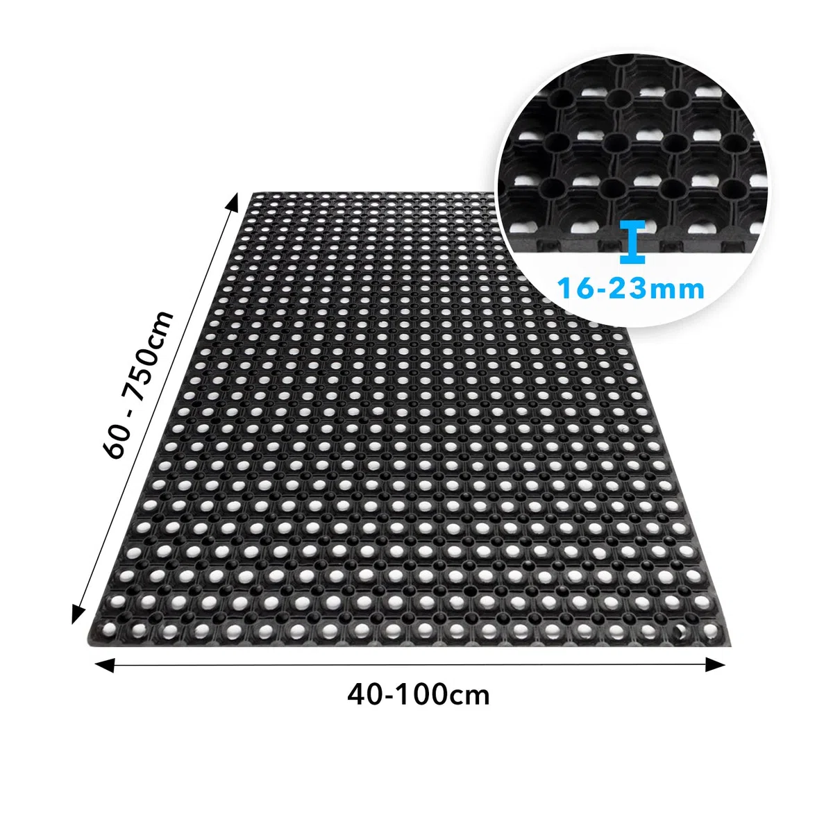 Floordirekt Tappeto in Gomma, Motivo a Nido d'Ape, Zerbino Octo, Antiscivolo, per Esterni, Cattura Sporco, Anello in Gomma, Venduto al Metro (23 mm, 100 x 300 cm)