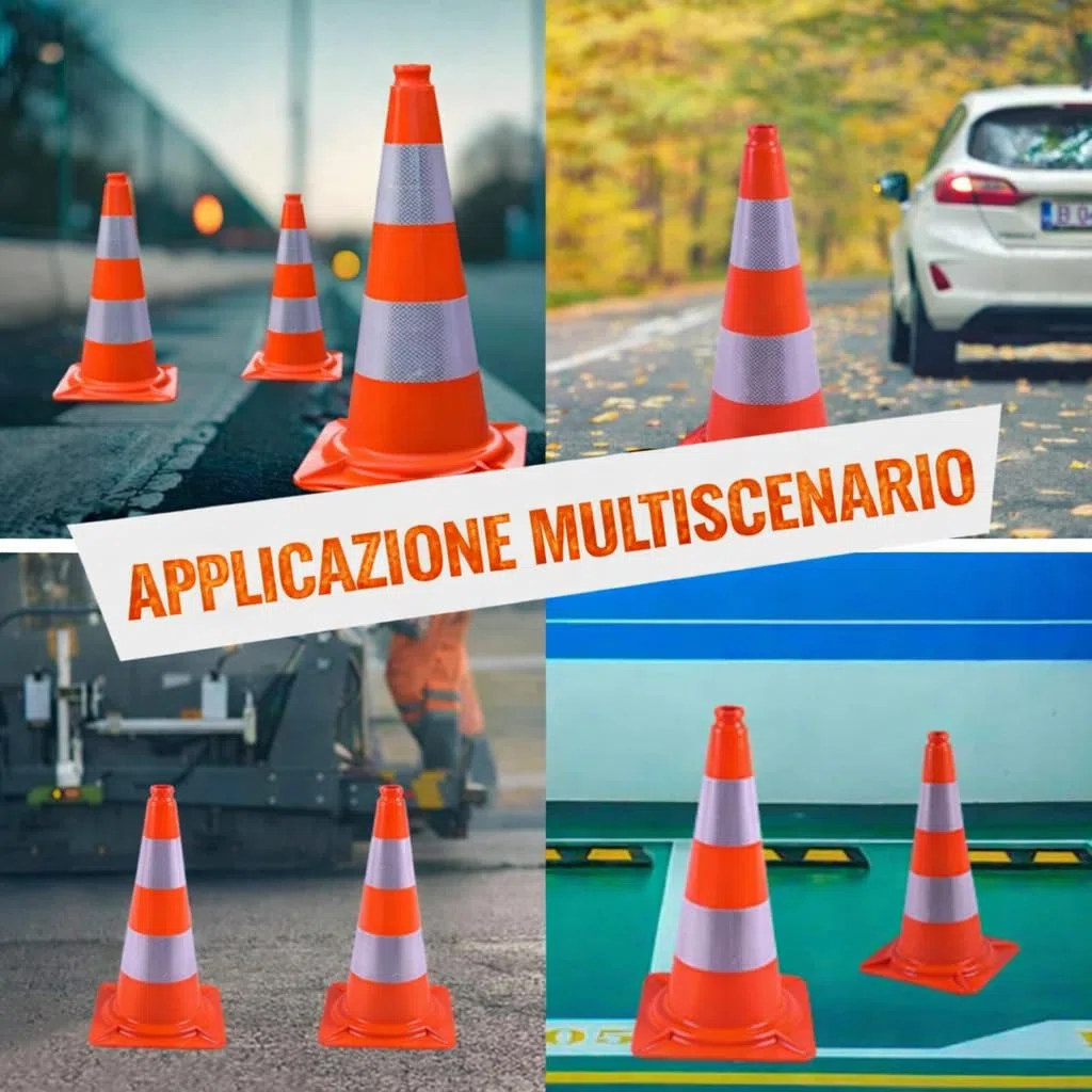 Set di 10 Coni Stradali, Coni di Sicurezza con Nastro Riflettente e Materiale PVC per Sicurezza Stradale, Parcheggio, Allenamento Sportivo e Attività all'Aperto (50 cm)
