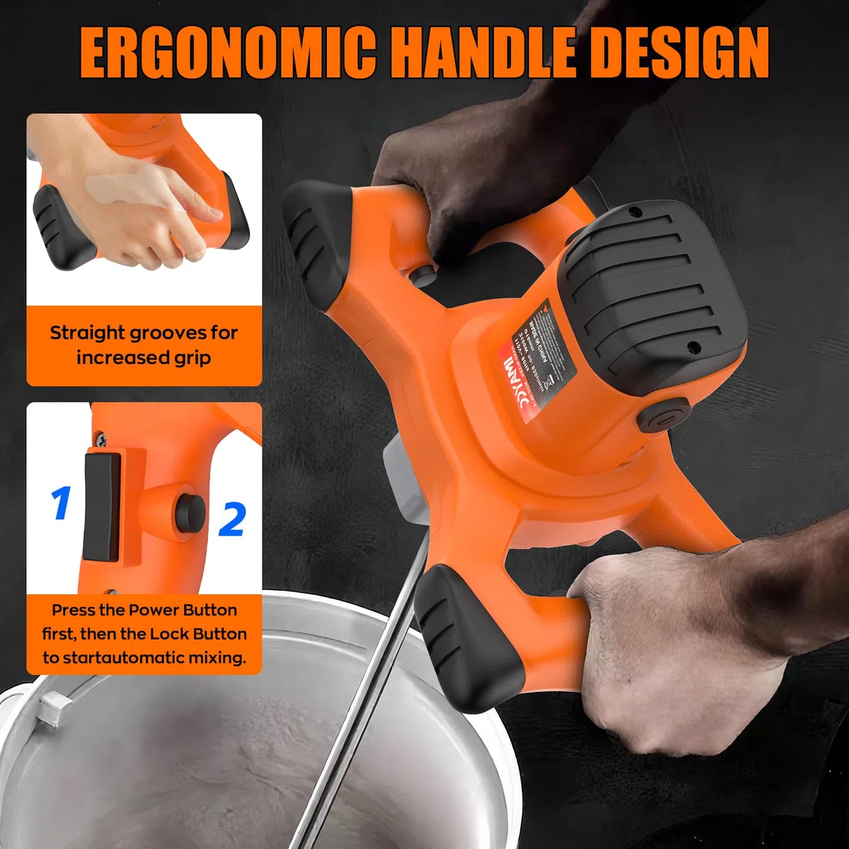 Trapano Miscelatore Elettrico 2100W, Miscelatore per Malta e Cemento Portatile, Agitatore M14 Regolabile, Frusta Professionale per Vernice, Boiacca, Malta,Cemento e Foraggio,Calcestruzzo(Arancione)