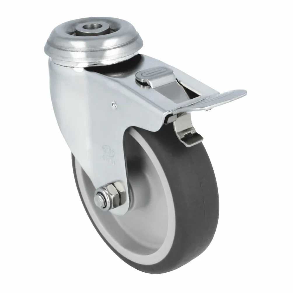 Amig – Pack da 4 ruote con freno – Ø 100 x 27 mm – Ruote girevoli con piastra in acciaio inox con foro – Portata massima 90 kg – Per spostare mobili pesanti – Nucleo in polipropilene – Gomma nera