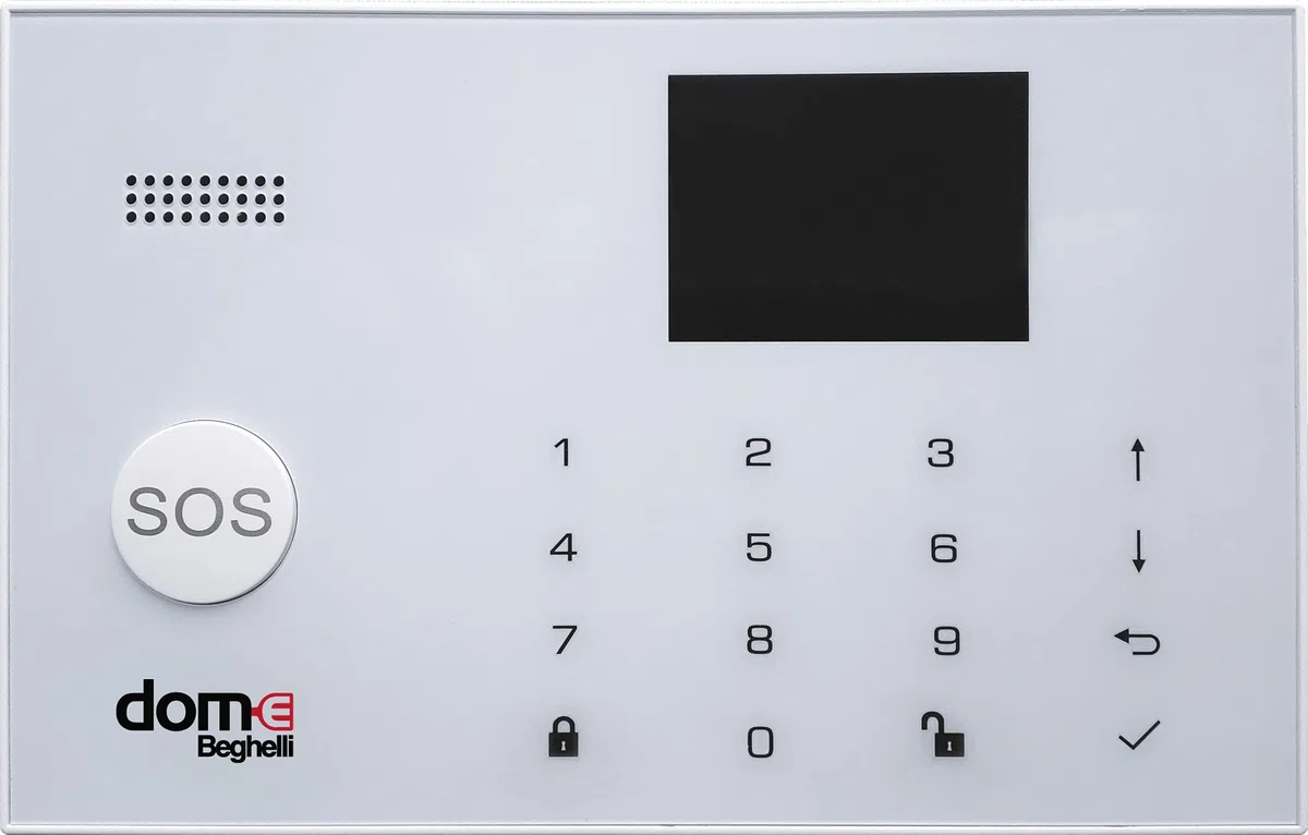 Beghelli - Kit Antitrusione Dom-e, Sistema di Allarme Wireless Wi-Fi/GSM con Batteria Anti Black-Out, Pulsante SOS, Compatibile Alexa e Google Home, Controllo via App e Assistente Vocale, Bianco