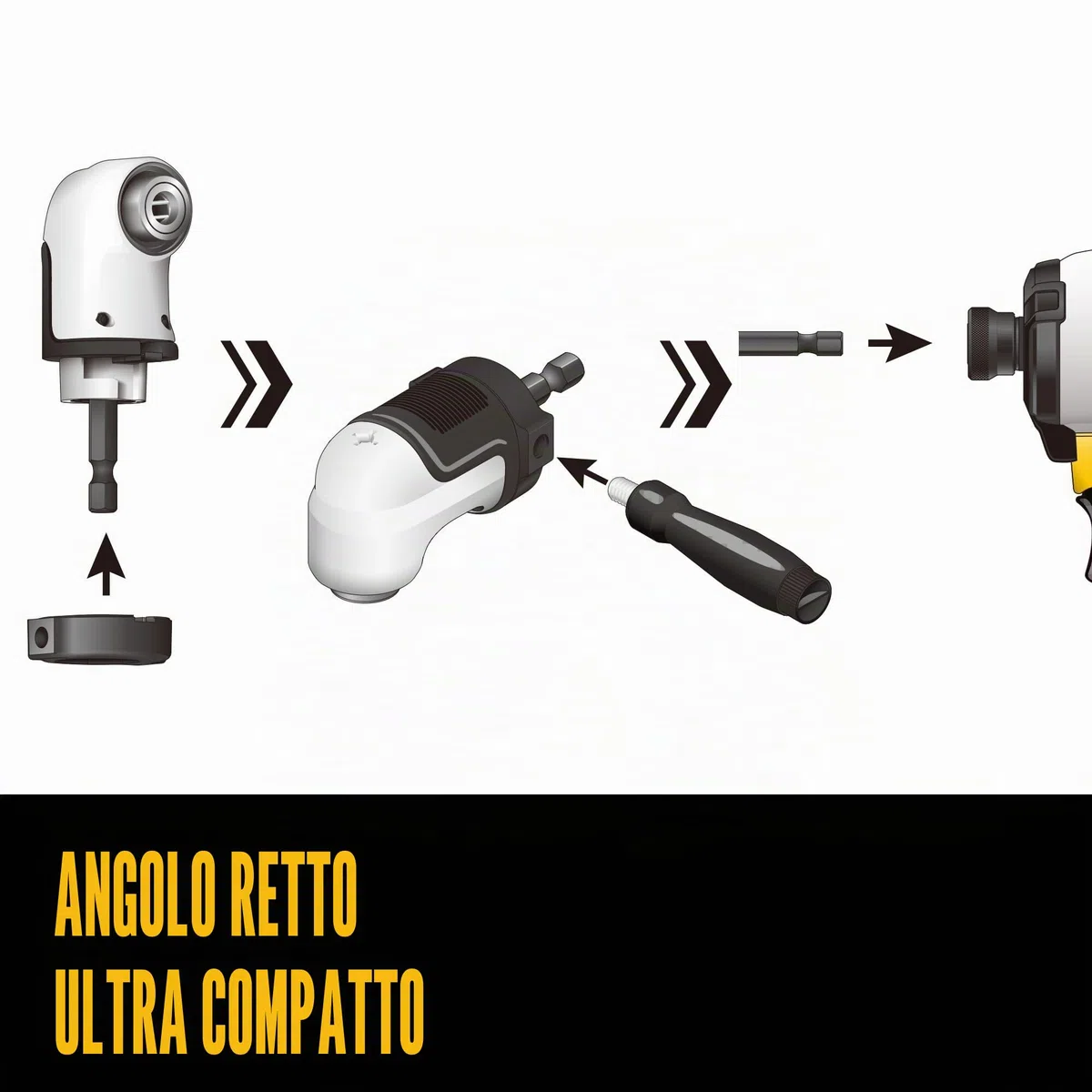DEWALT Adattatore per trapano ad angolo retto, FlexTorq, sistema 4 in 1, compatto, albero flessibile dritto, 30,5 cm (DWAMRASETFT)