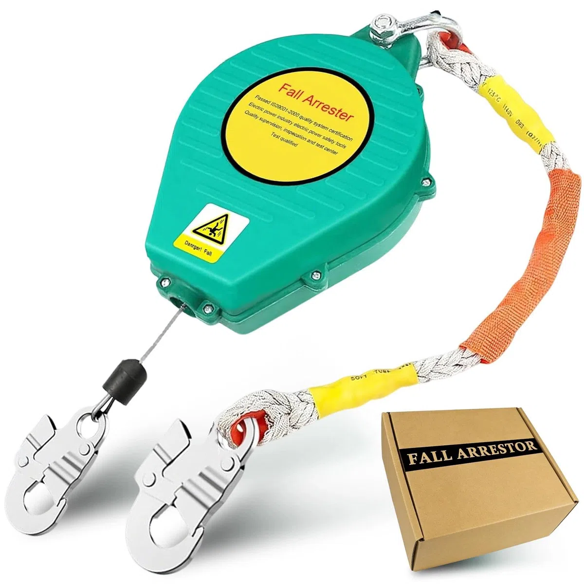 Dispositivo Anticaduta Retrattile Certificato, 3-20m Imbracatura di Sicurezza Anticaduta con Gancio Autobloccante, Dispositivo Retrattile di Sicurezza Anticaduta(Verde,10m)