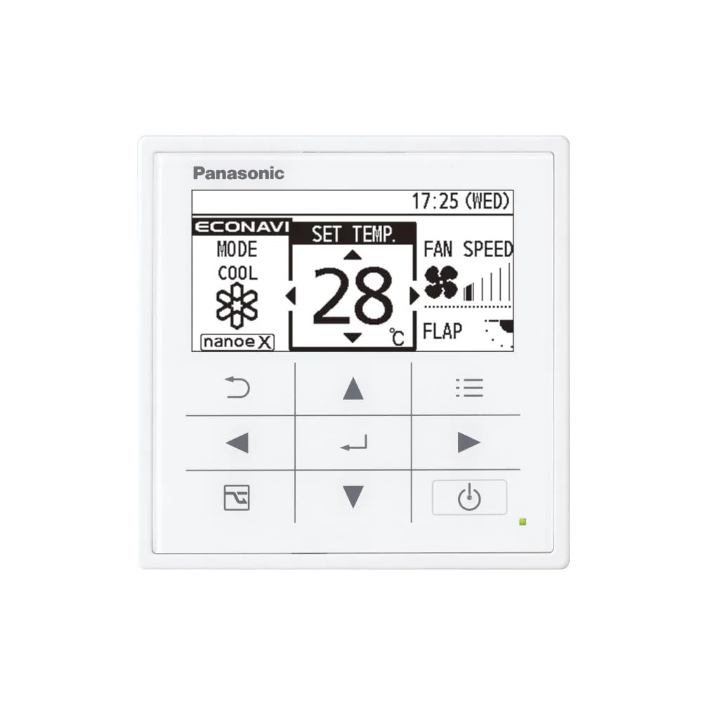 Panasonic Comando a Filo CZ-RTC5B con Funzionalità Econavi, Pannello di Controllo Remoto Touch per Climatizzatori PACi VRF con Display Retroilluminato e Timer