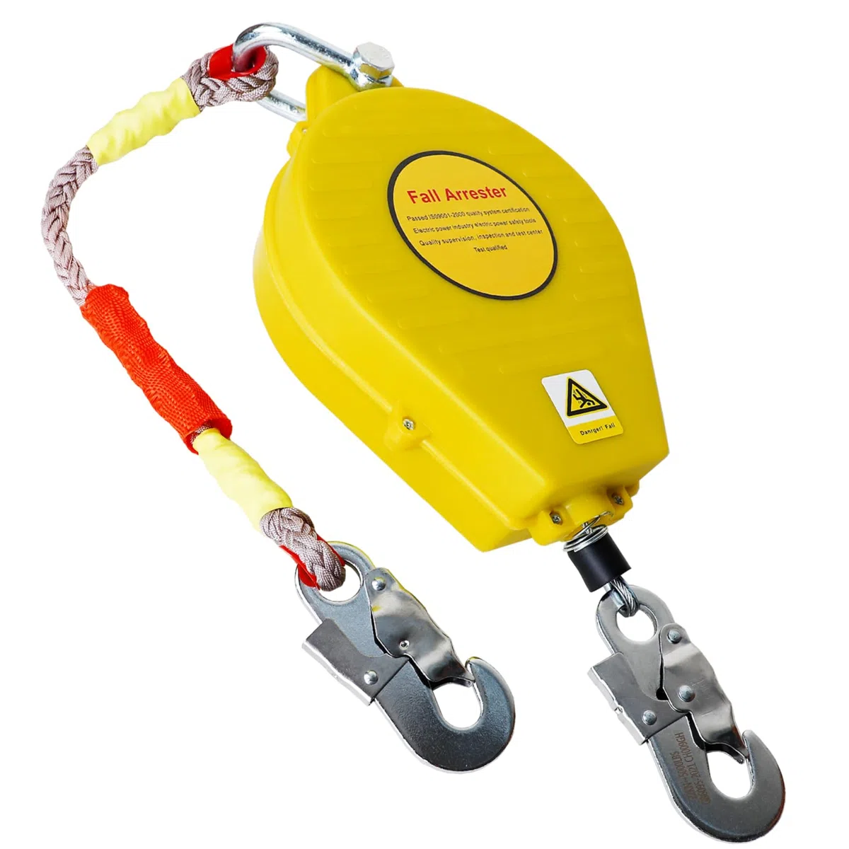 Imbracatura di Sicurezza Anticaduta Tetto, 150kg Dispositivo Anticaduta Retrattile Certificato 3-20m, Dispositivo Retrattile di Sicurezza Anticaduta per Tetto e Lavoro Aereo (Giallo,10 Metri)