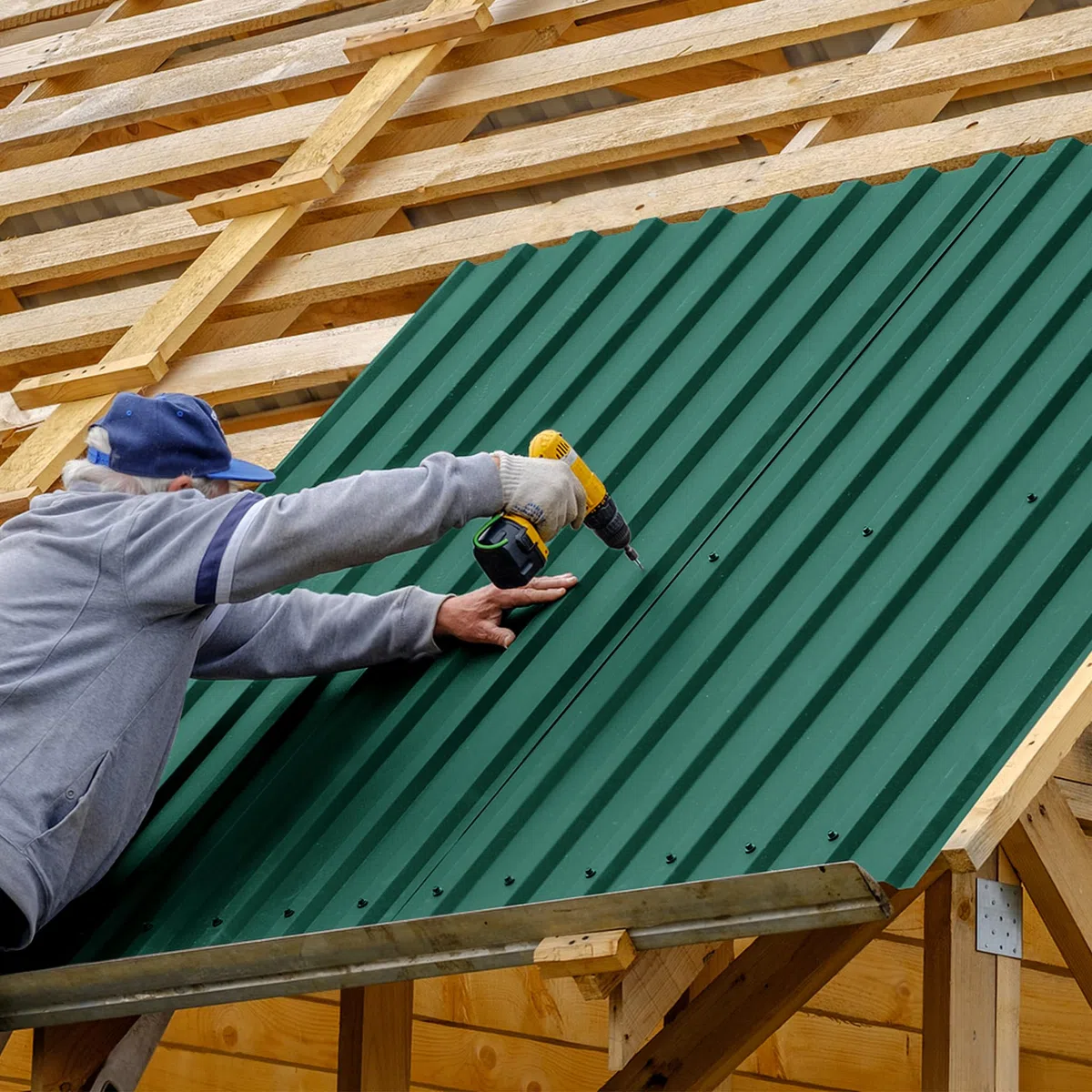 FIVMEN 12 lamiere trapezoidali zincate, 1295 x 450 mm, per tetto con guanti e viti, piastre ondulate, 7 m², verde