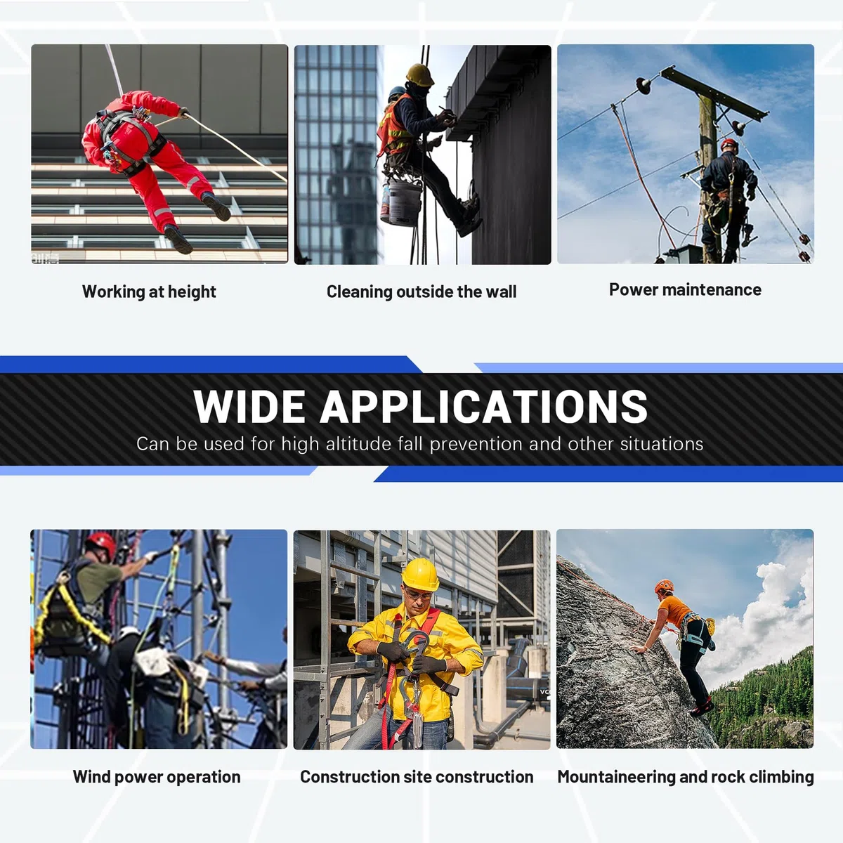 DIJJIG Kit di Imbracatura di Sicurezza Anti-Caduta con Cordino da 1,8 m, Regolabile, Protezione Addominale Spessa, Utilizzato per Operazioni ad Alta quota, Edilizia, Potatura Alberi, Certificazione CE
