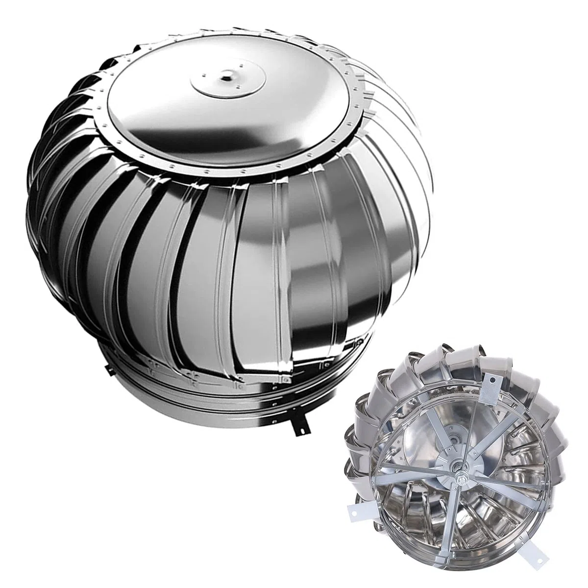 Comignolo Canna Fumaria Camino Cappello Testa in Acciaio Inox, Consumo Zero Attraverso Il Ventos/Flusso d'Aria Muto Antipioggia, Aspiratore Fumi Cima A Sfera Girevole per Canna Fumaria