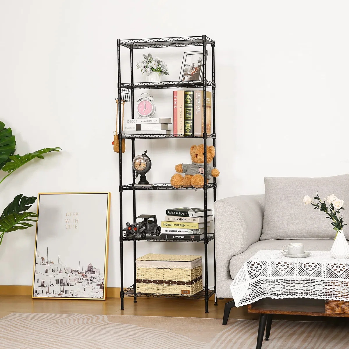 oliote Scaffalatura a 6 Ripiani, Ripiano in Metallo, Scaffale Metallo capacità di carico 100kg, 160 x 54 x 29 cm, Nero