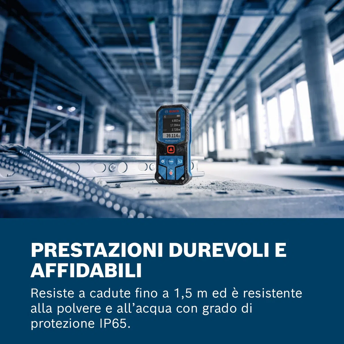 Bosch Professional Distanziometro laser GLM 40-31 (P65, carcassa antiurto, calcoli automatici per lunghezza/superficie/volume, display a colori luminoso, compatibile con batterie agli ioni di litio)