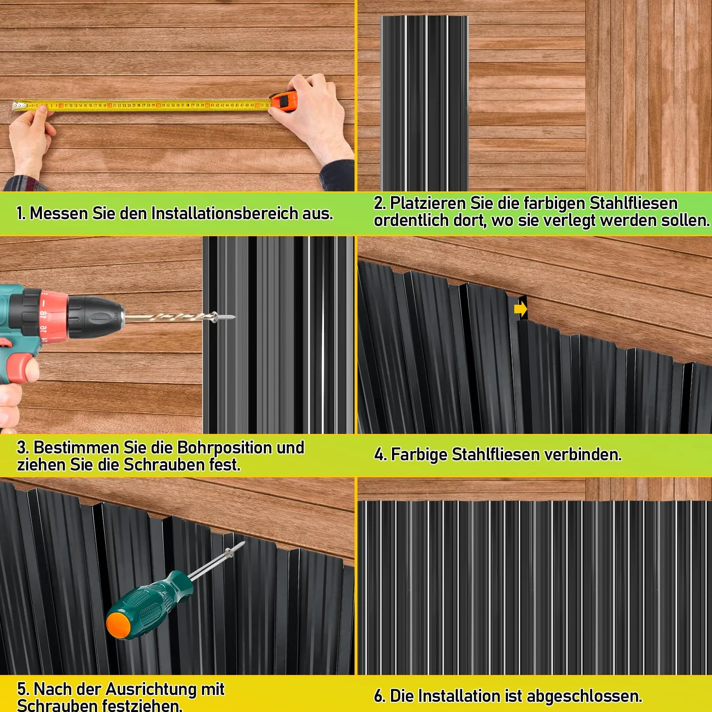 Set di 36 lastre trapezia (21 m²) 129 x 46 cm, lastre per tetti in metallo zincato in antracite, lastre ondulate per carport, casetta da giardino e recinto, resistenti agli agenti atmosferici