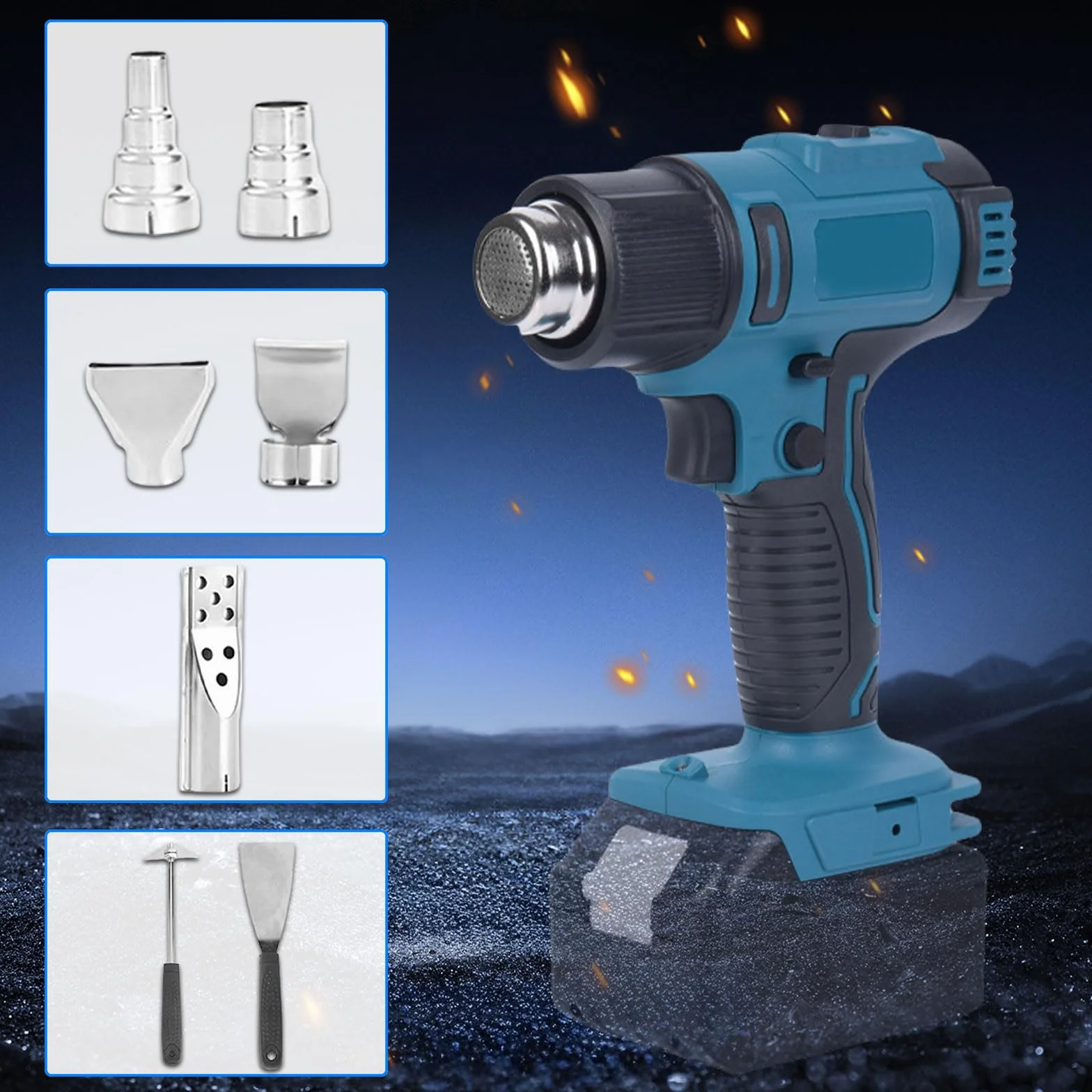 Pistola termica a batteria compatibile con batteria Makita da 18 V, con regolazione del volume d'aria a 2 livelli, temperatura fino a 550 °C e 7 ugelli per saldatura, piegatura di tubi (senza batterie