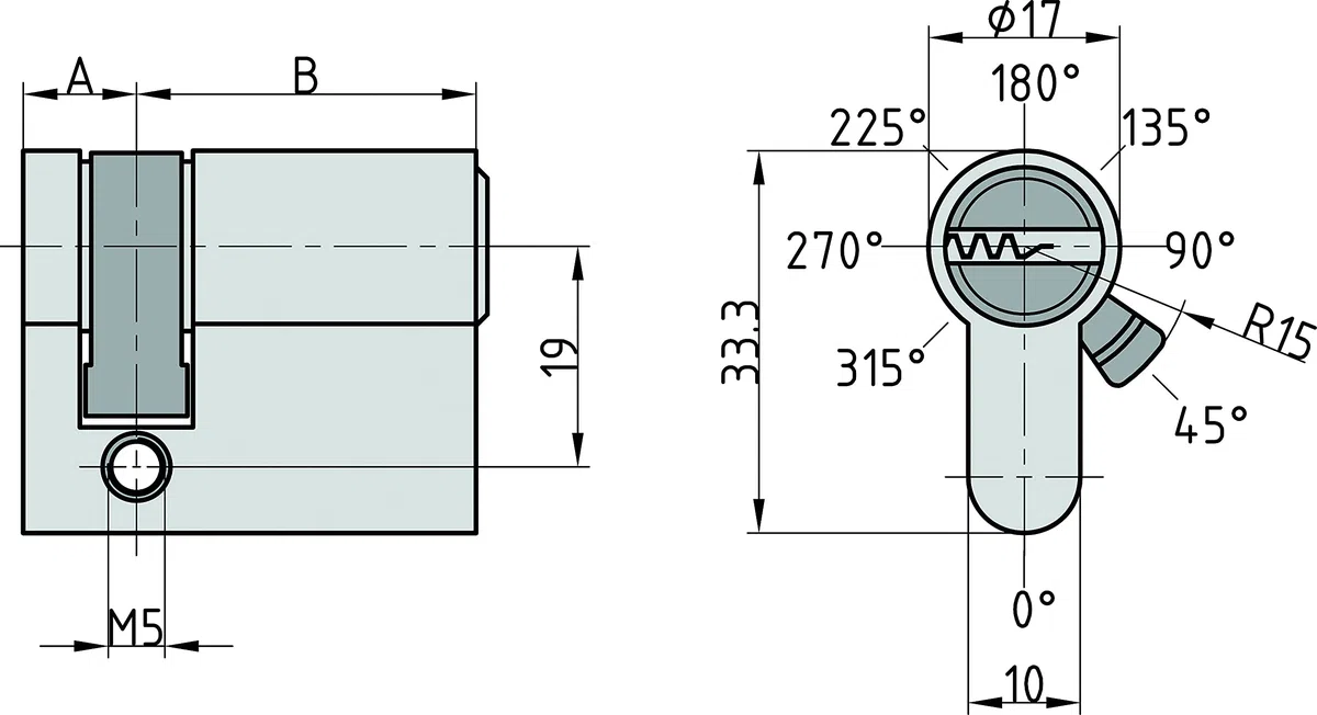 BASI set di chiavi con cilindro a profilo abbinato e 5 chiavi reversibili, acciaio inox di alta qualità, cassetta per chiavi per interni ed esterni, montaggio a parete