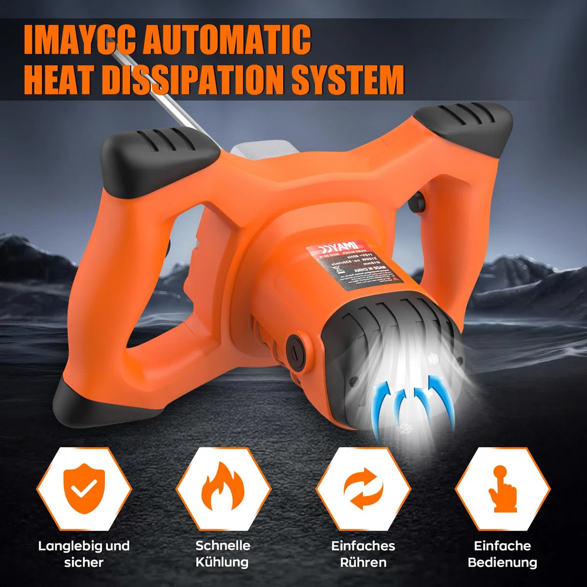 Trapano Miscelatore Elettrico 2100W, Miscelatore per Malta e Cemento Portatile, Agitatore M14 Regolabile, Frusta Professionale per Vernice, Boiacca, Malta,Cemento e Foraggio,Calcestruzzo(Arancione)