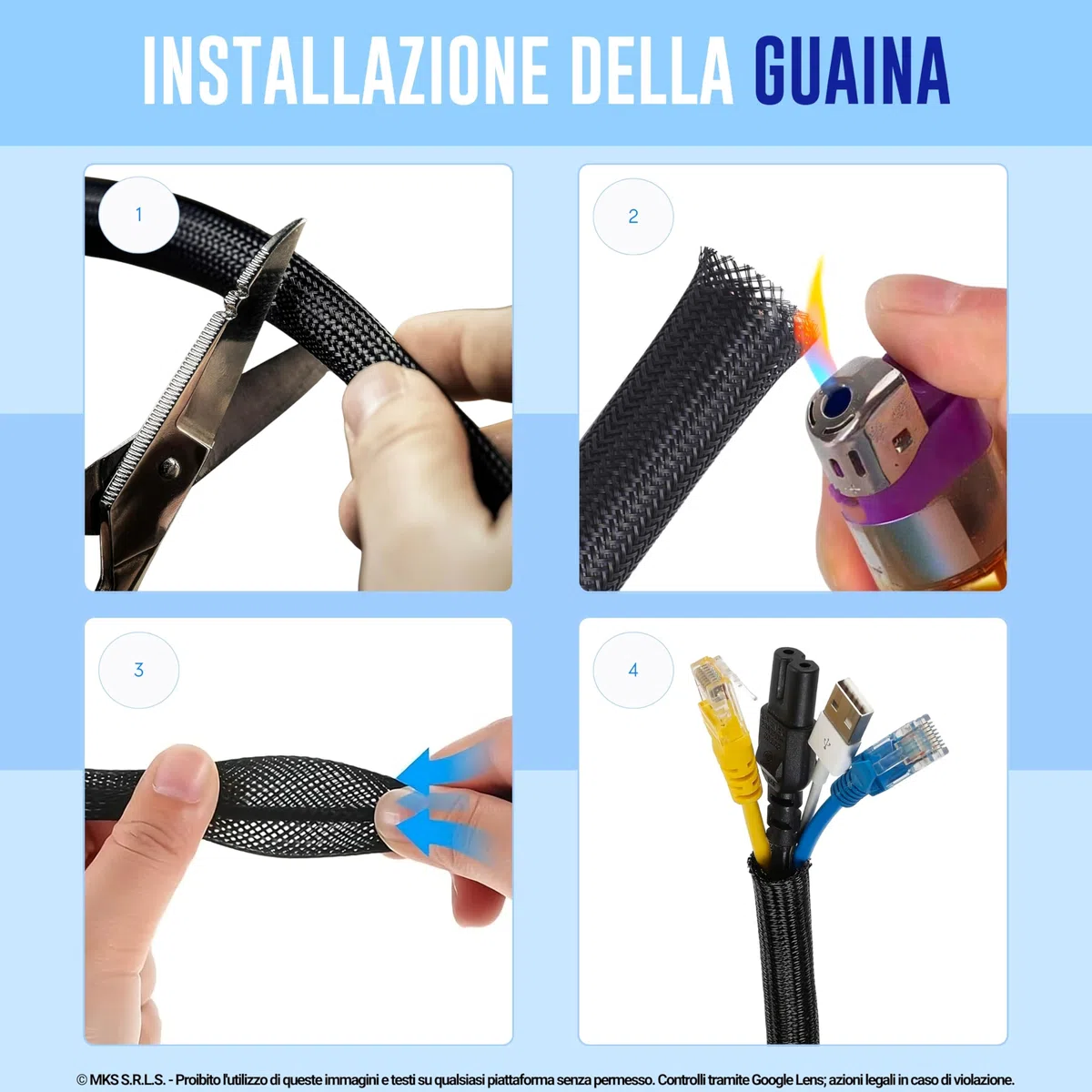 MarketConnect® Guaina Cavi Espandibile Ø 40mm, L 50mt • Raccogli, Proteggi e Nascondi Cavi • NERO • INDUSTRIALE STANDARD