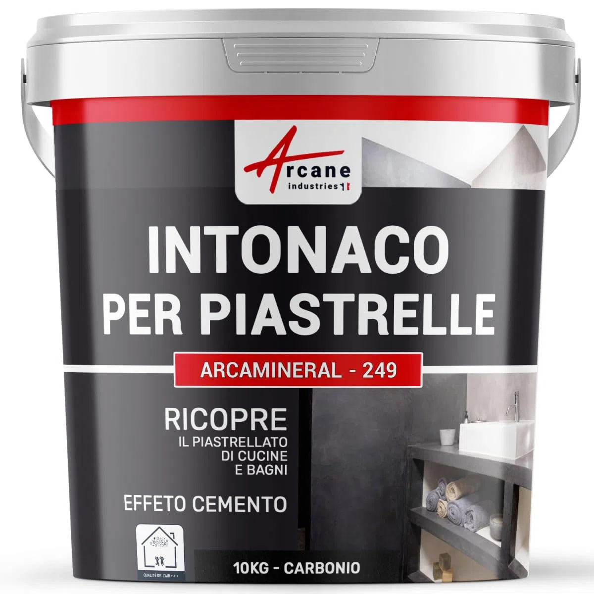 Intonaco per piastrelle del bagno e cucina, su pavimento e pareti - ARCAMINERAL - 10 kg (circa 6,5 m²) Carbonio - ARCANE INDUSTRIES