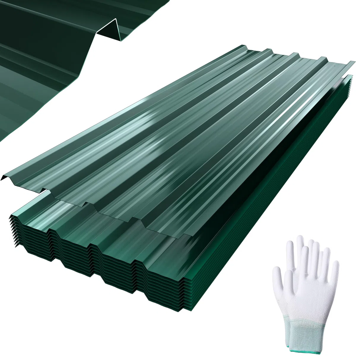 FIVMEN 12 lamiere trapezoidali zincate, 1295 x 450 mm, per tetto con guanti e viti, piastre ondulate, 7 m², verde
