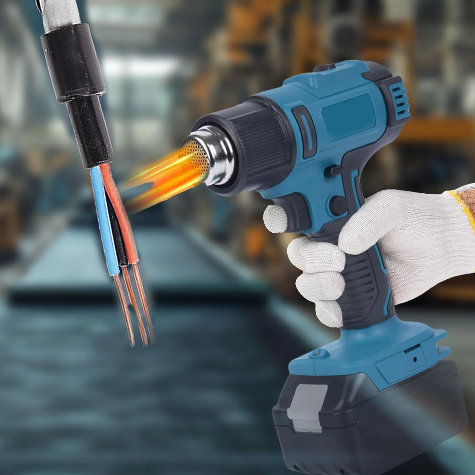 Pistola termica a batteria compatibile con batteria Makita da 18 V, con regolazione del volume d'aria a 2 livelli, temperatura fino a 550 °C e 7 ugelli per saldatura, piegatura di tubi (senza batterie