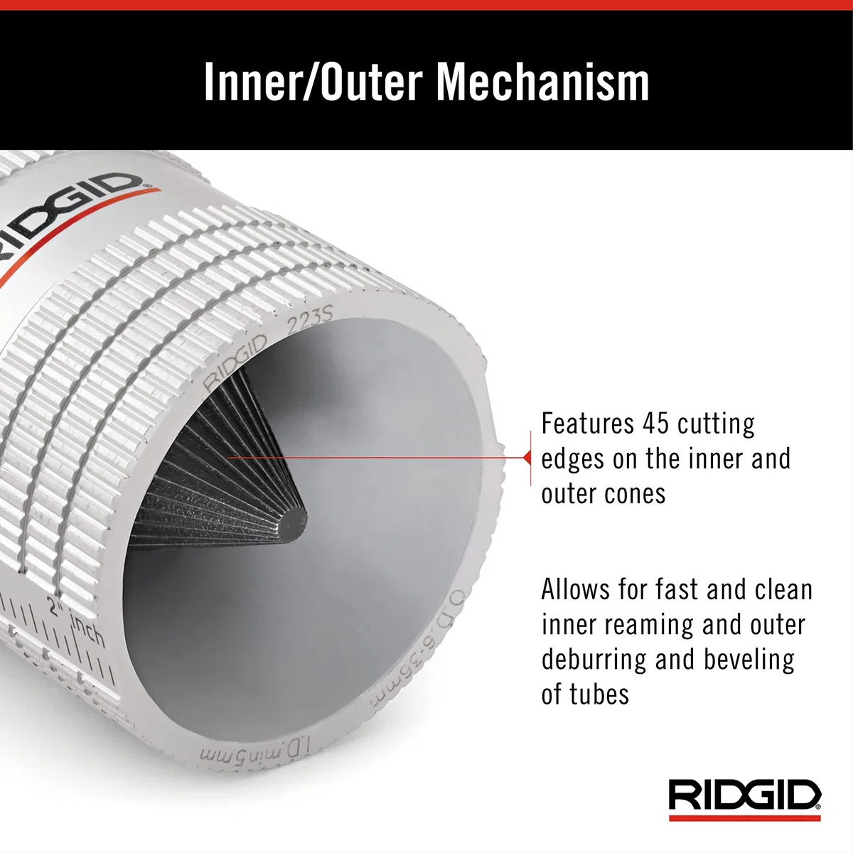 RIDGID 29983 Alesatore per tubi in acciaio inox modello 223S, alesatore interno/esterno da 6 mm a 36 mm