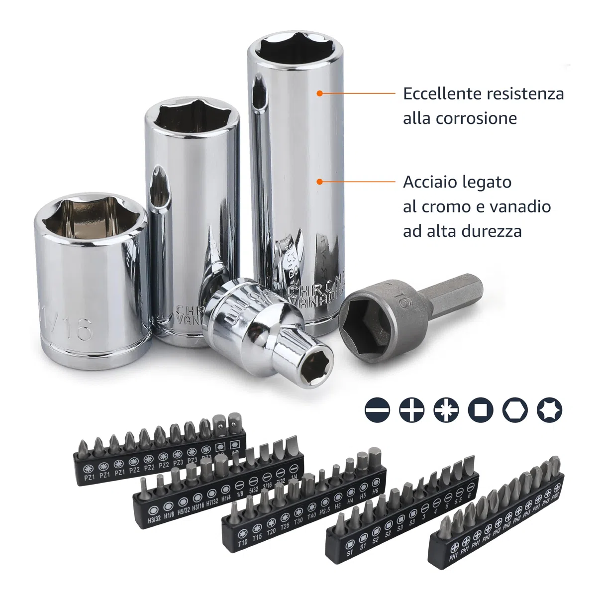 Amazon Basics Set di chiavi a bussola (201 pezzi)