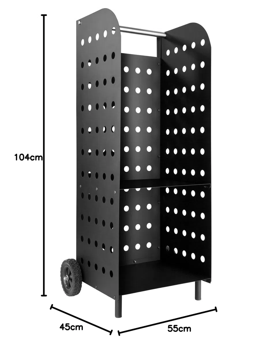 tectake® Carrello Portalegna con Ruote, Portatutto in Lamiera Perforata, Ripiano Aggiuntivo, Carrello Porta Attrezzi, Stabile e Robusto per Interno ed Esterno - Nero