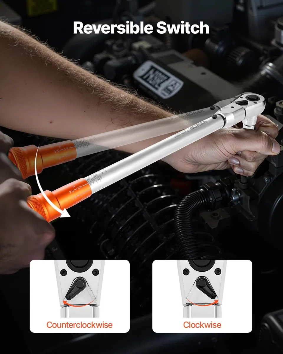 VEVOR Chiave Dinamometrica Regolabile a Scatto 20-160 lbf-ft e 27,1-216,8 N.m Chiave Dinamometrica ad Alta Precisione, Bidirezionale, 72 Denti, Adattatore, Ganascia Intercambiabile, Testa a Cricchetto