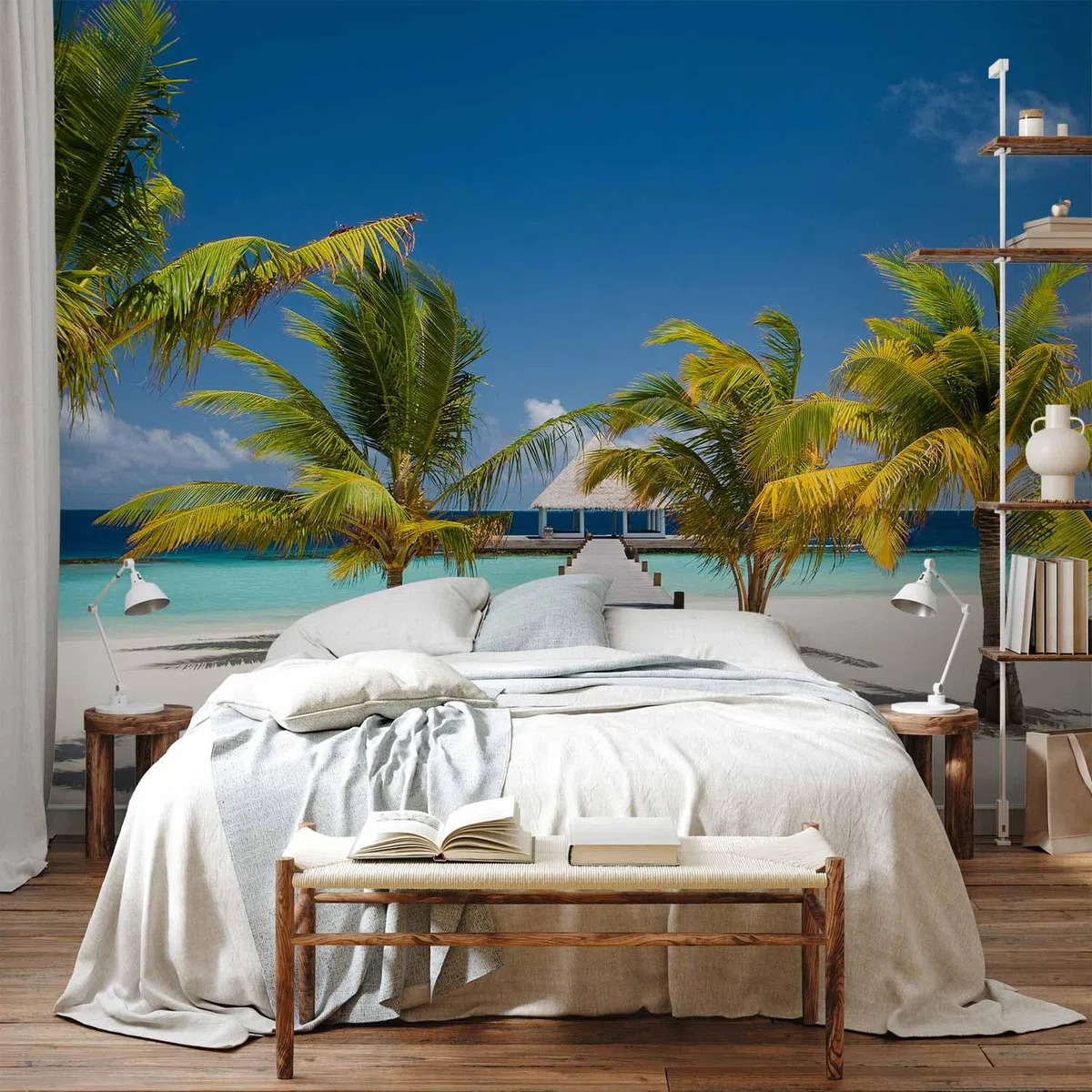 murando - Carta da Parati Adesiva Spiaggia e Mare 245x175 cm Fotomurali Adesivi Murali Rivestimento Parete Moderna per Pareti Adesiva Muro Decorativo Fotomurale Soggiorno Paesaggio Ponte