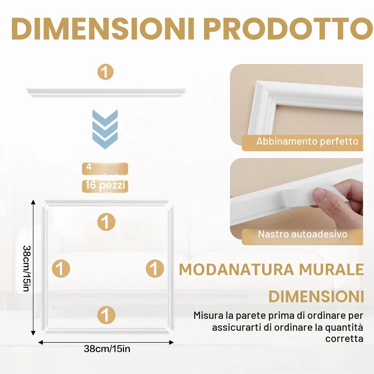 Modanatura da parete, Modanatura per Binari per Sedie per Pannelli per Decorare Cornici di Porte e Pareti