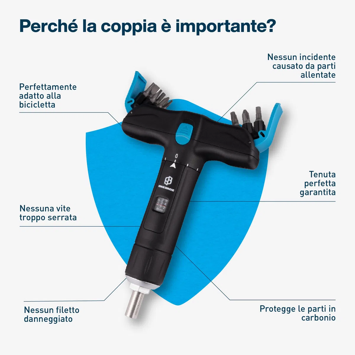 Tyson T by - Chiave dinamometrica da 1/4" per bicicletta, moto, ecc. 2-8 Nm | Cacciavite a coppia piccolo con set di punte a croce, fessura, Torx ed esagonale nel manico a T | 70003