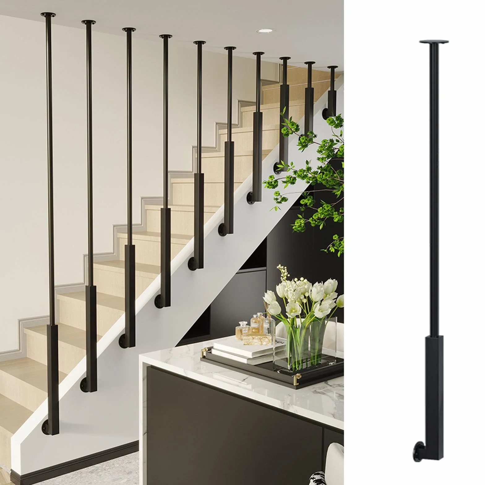 Ringhiera Per Scale Balaustre per scale personalizzabili in ferro nero per interni, Moderno ponte balaustre per case decorativo, Oro/bianco Colonna a balaustro per mansarda/corridoio(Black,150cm)