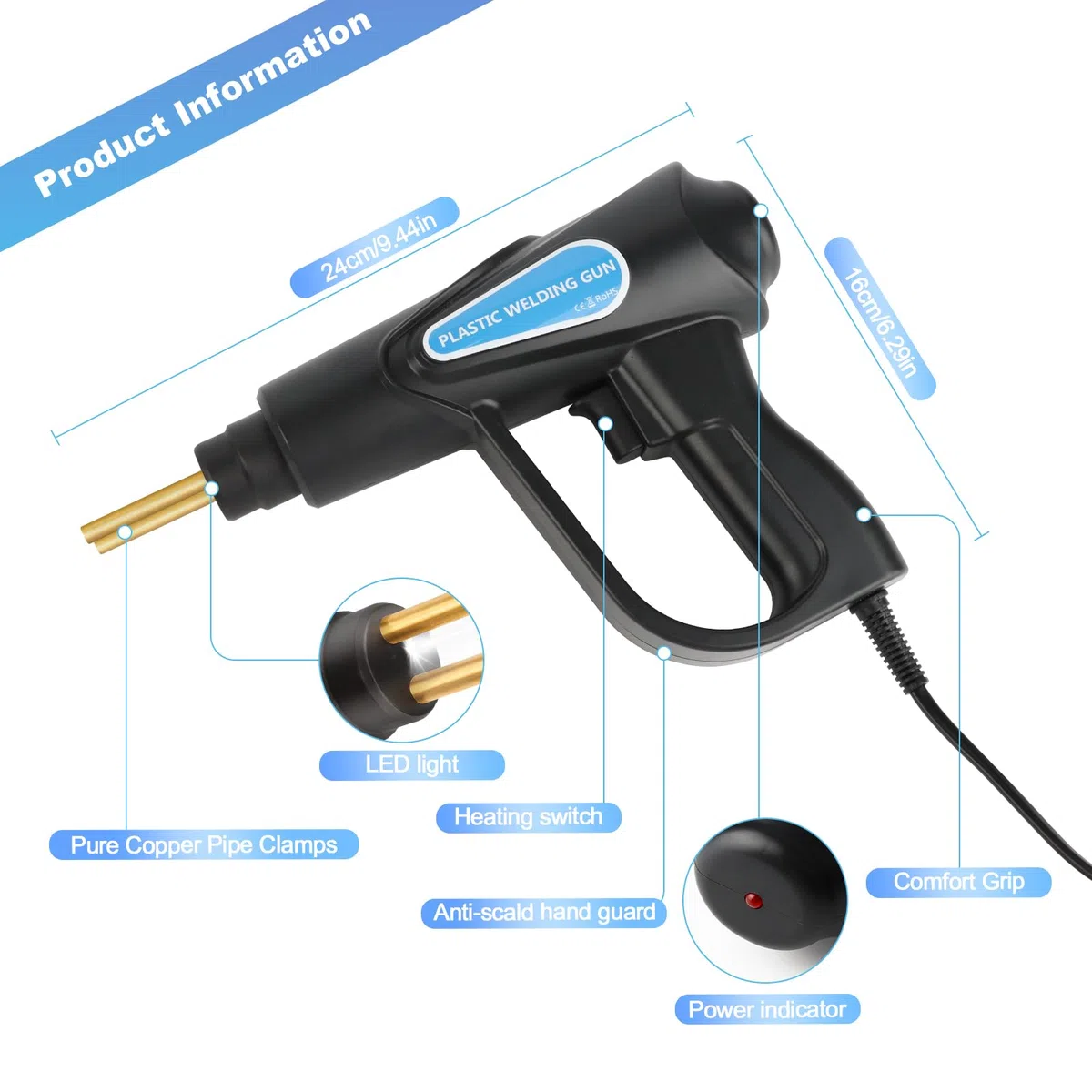 talifoca Kit di riparazione del paraurti dell'automobile del saldatore di plastica, kit di riparazione del saldatore della cucitrice calda, 70W 800Pcs 6 tipi clip del kit di riparazione del saldatore