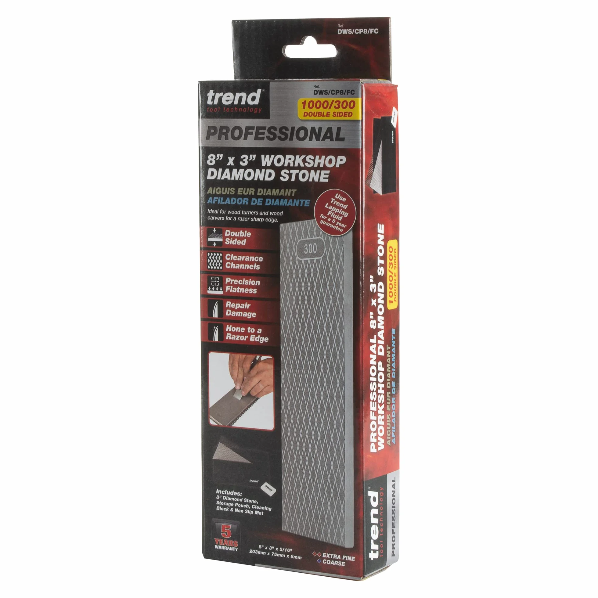 Trend Kit di Pietre per Affilatura Diamantate, 20 x 7,6 cm, Doppia Faccia, Granulometria 300/1000, DWS/CP8/FC/A