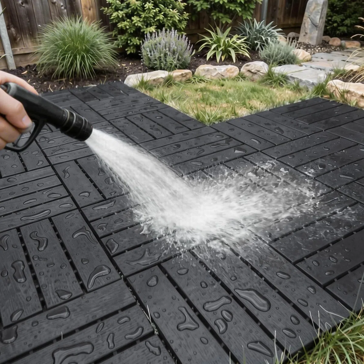 Sobuy Set da 45 Pezzi Piastrelle da Giardino, Pavimento per Esterno ad Incastro Mattonelle per Esterno Antiscivolo Impermeabile Piastrelle per Giardino e Balcone Grigio 30.5x30.5x2 cm SDA14-HGx3