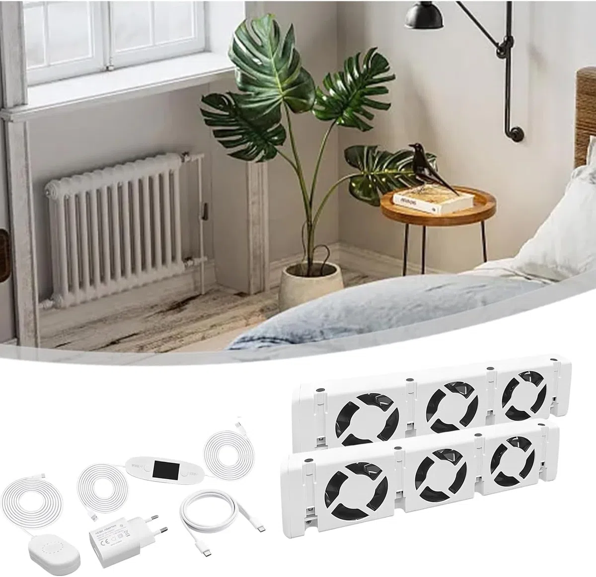 Ventilatore per Radiatori Duo-Set, Intelligente Ventilatore per Termosifone, Ventole per Termosifoni Duo-set, per Sotto-Riscaldatori e Radiatori, per Risparmiare Energia e Costi di Riscaldamento