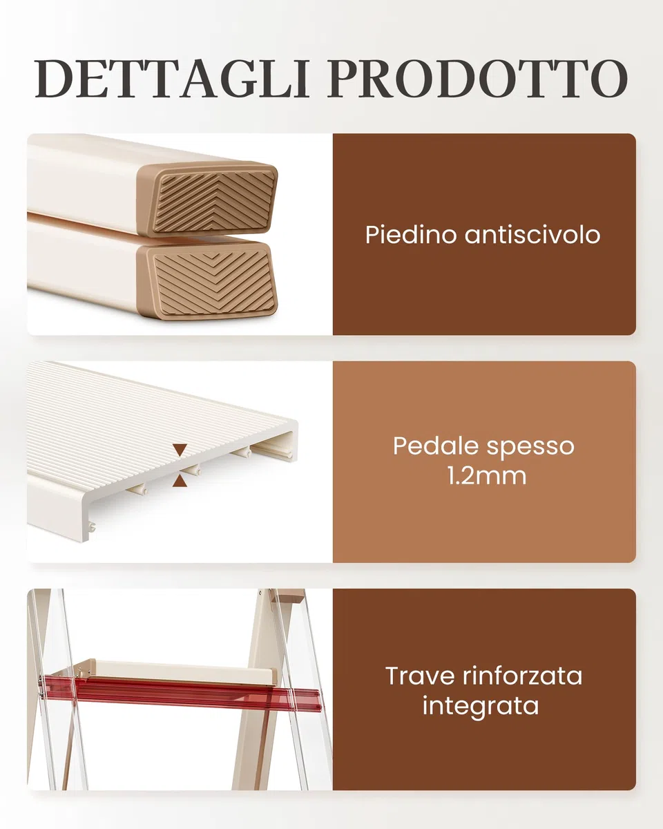 Scala a 2 Gradini, Sgabello Piegevole con Pedale Largo Antiscivolo in Alluminio Leggero ma Resistente, Portata 150 kg, Design Moderno Carino per Spazi Domestici Interni
