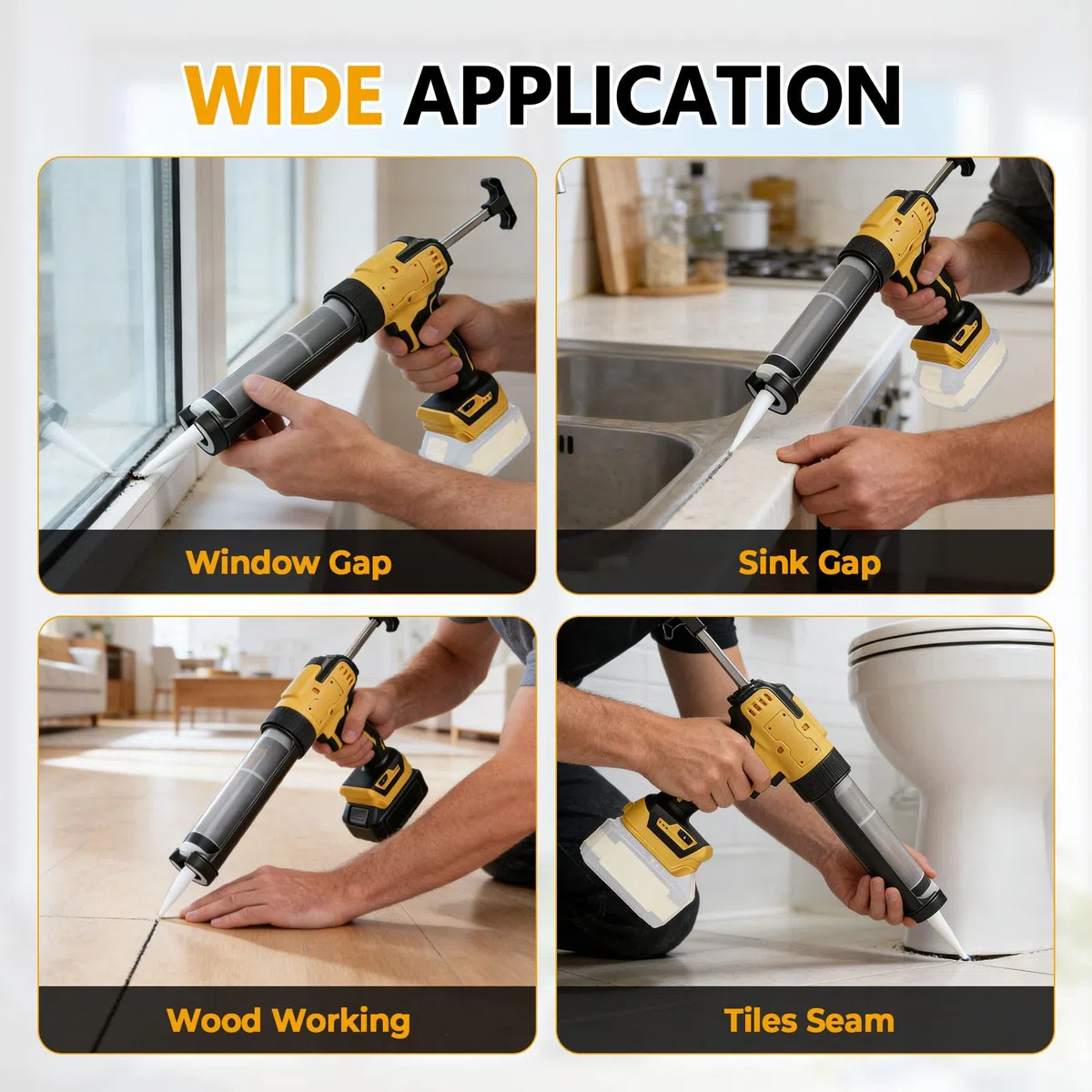 Pistola per sigillatura senza fili per Dewalt, applicatore elettrico per pistola sigillante siliconica per cartucce da 300 ml con 6 velocità regolabili, display digitale, luce LED e antigoccia per