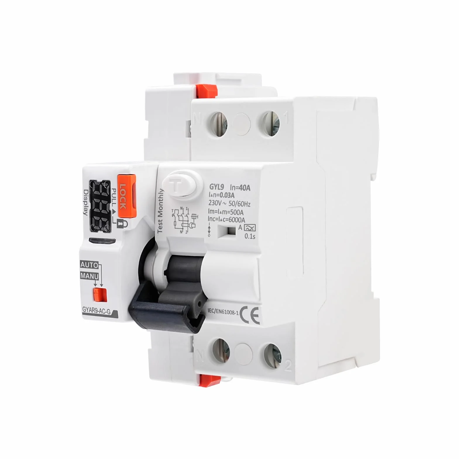 Interruttore Differenziale a Riarmo Automatico con display a LED,40A 30mA 2P AC230V Salvavita con Riarmo Automatico RCCB Salvavita Riarmo Automatico(30mA Type A)