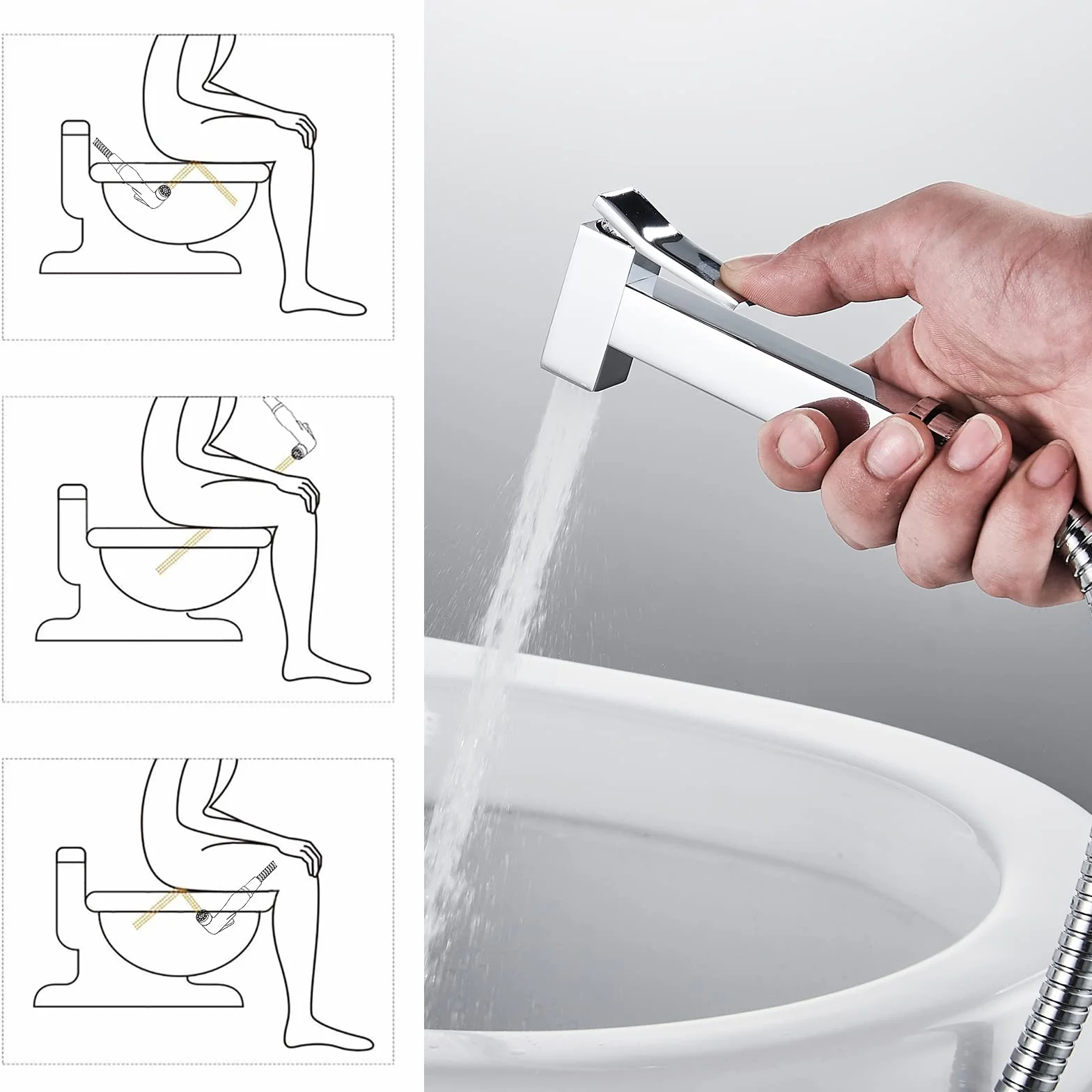 Ibergrif - Kit Doccetta Esterno per WC e Bidet, Acqua Calda e Fredda,