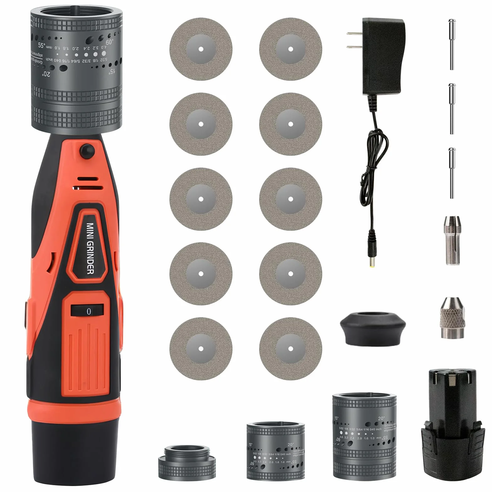 Elettrodi di Tungsteno TIG Rettificatrice Smerigliatrice, Set di affilatrici per elettrodi in tungsteno per saldatura TIG, 6 misure, 8 angoli, con 10 Titanio Rivestito Diamante Mole e 3 Mandrini CNC