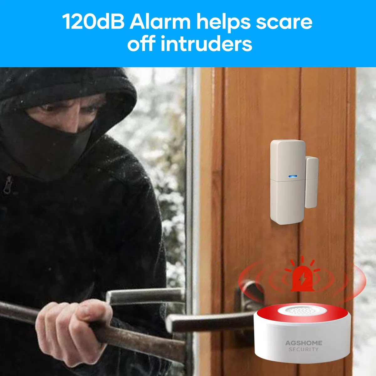 AGSHOME Allarme Casa Senza Fili, Sistema di Allarme Casa Senza Fili, antifurto casa wireless Con 1 Sirena, 5 Sensori Per Porte E Finestre E 2 Telecomandi, Tramite App, Compatibile con Alexa