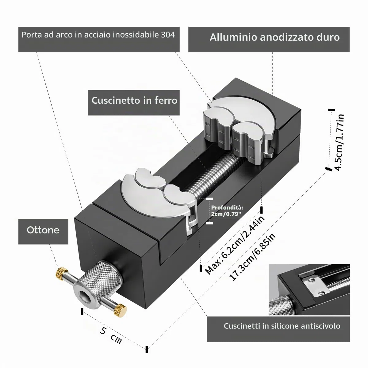 WhiteRhino Morsa fractal intelligente – mini-morsa da banco auto-regolante con 6 ganasce indipendenti per forme irregolari – morsa per trapano per fai-da-te, gioielli & riparazioni