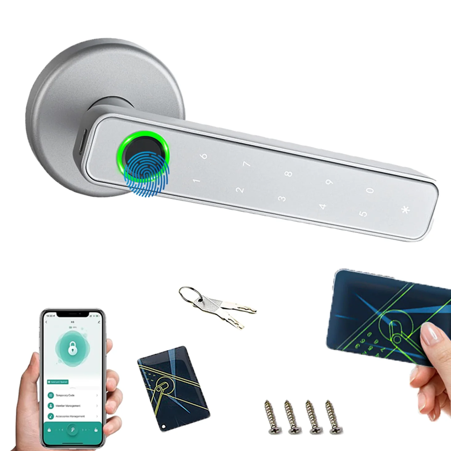Maniglia Della Porta Con Impronta Digitale,Serratura Elettronica Con Tastiera a Sfioramento,Serratura Intelligente Con Tastiera Touch e Funzioni Smart,Per Porta d'Ingresso, Casa, Ufficio, Appartamento